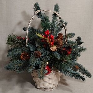 Faux Winter Greenery Basket